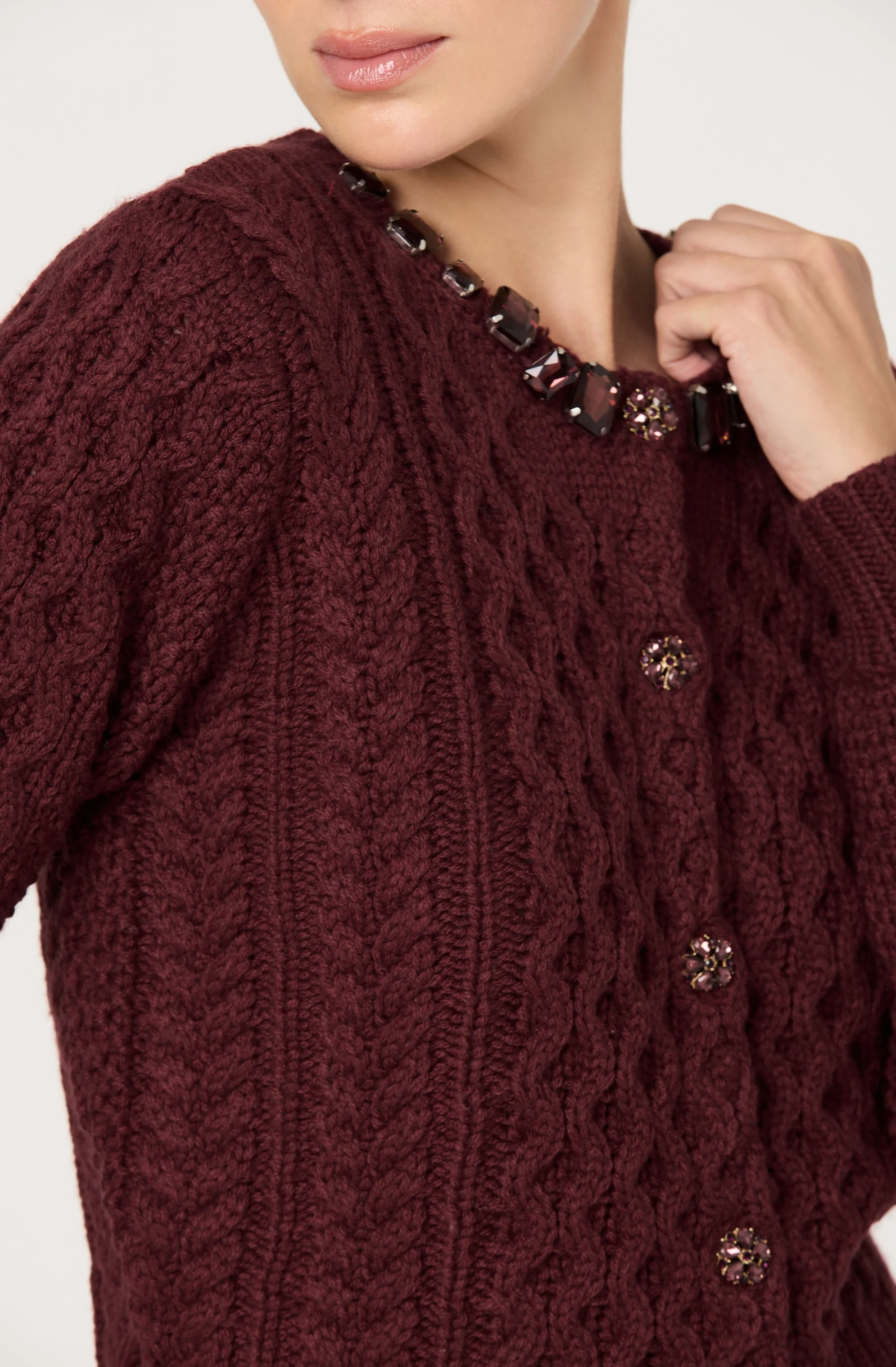 Cathryn Embellished Cable Knit Cardigan