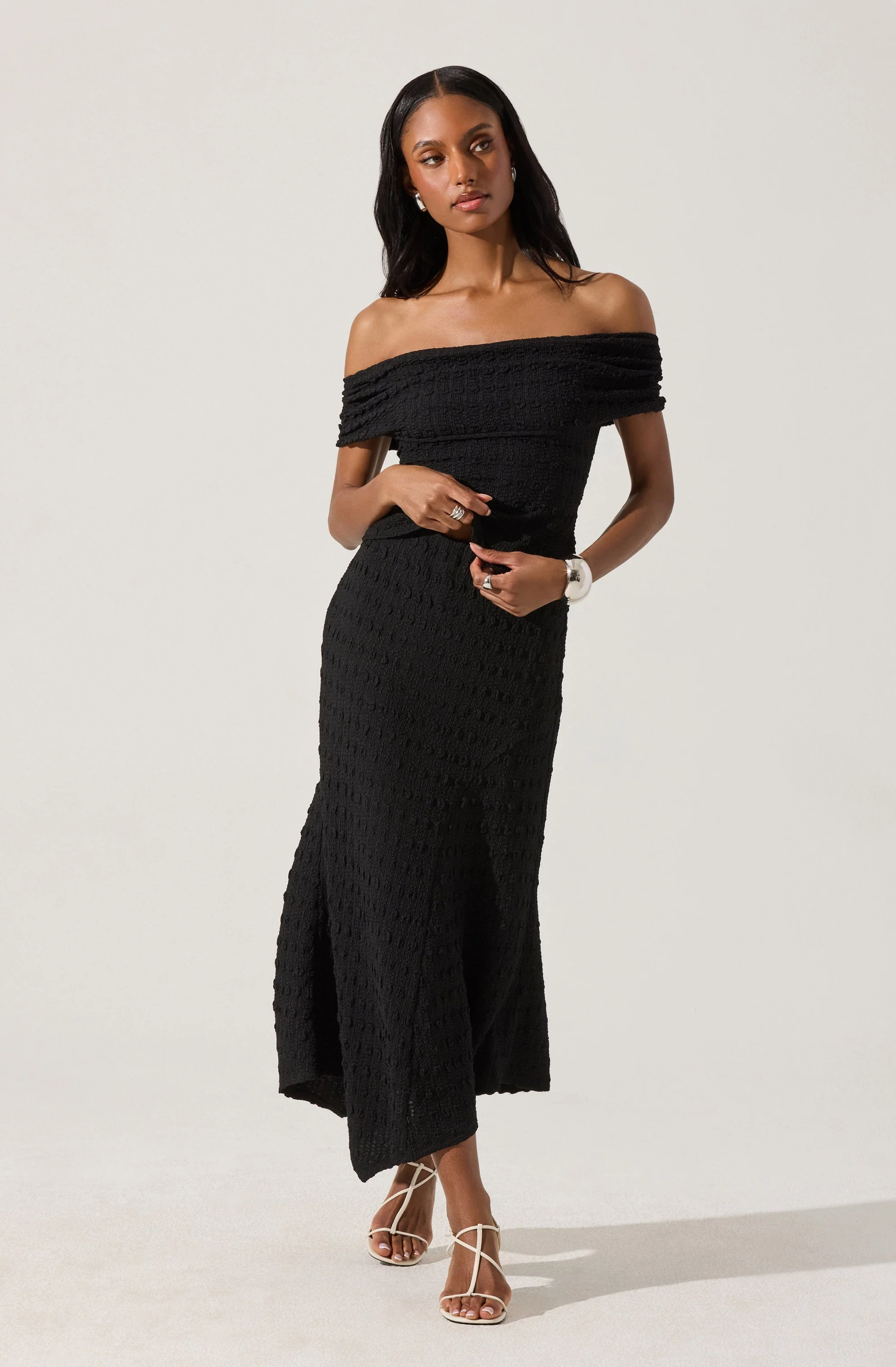 Off Shoulder Textured Knit Top