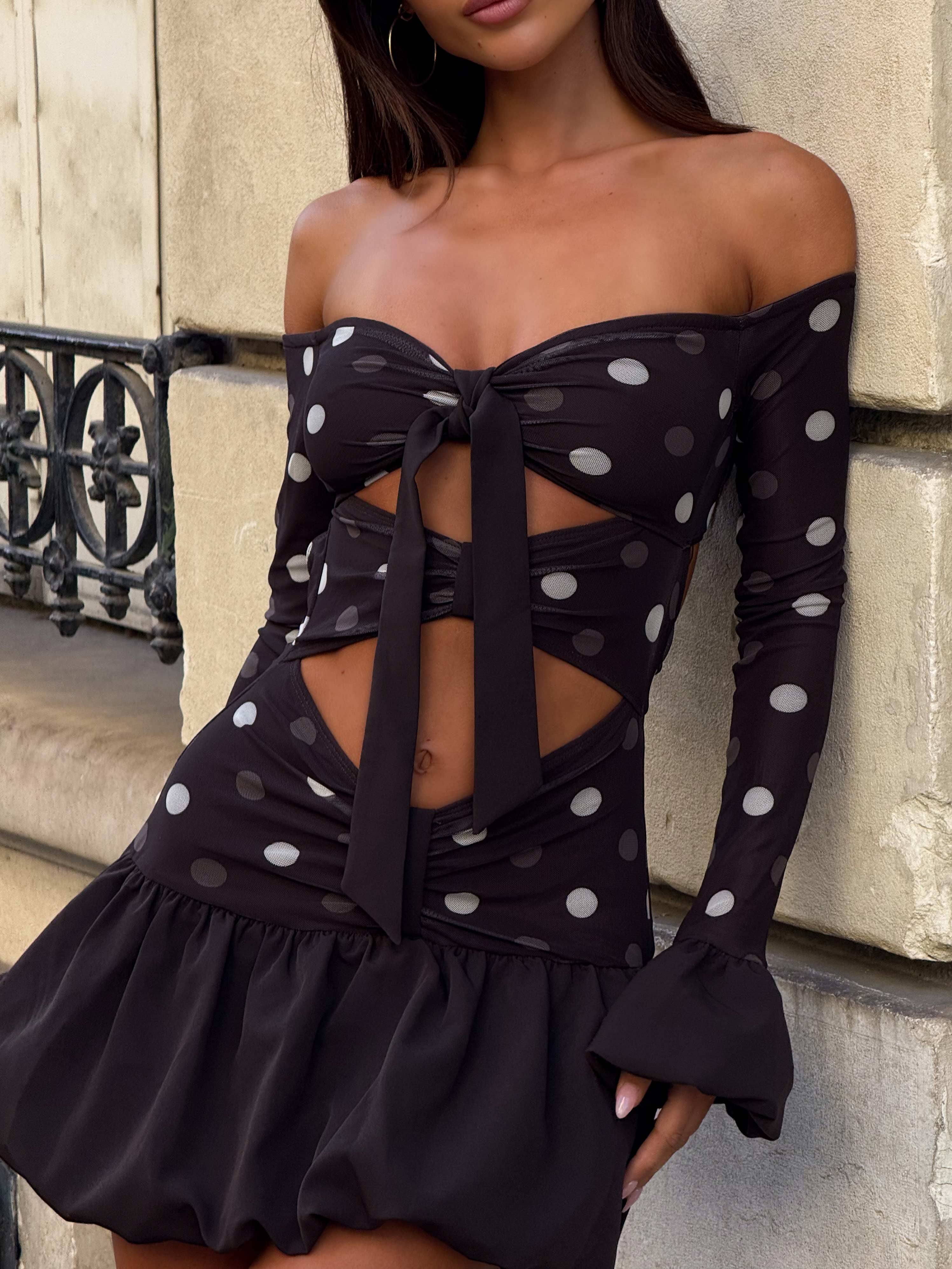 Elysha Mini Dress Choc Polka Dot