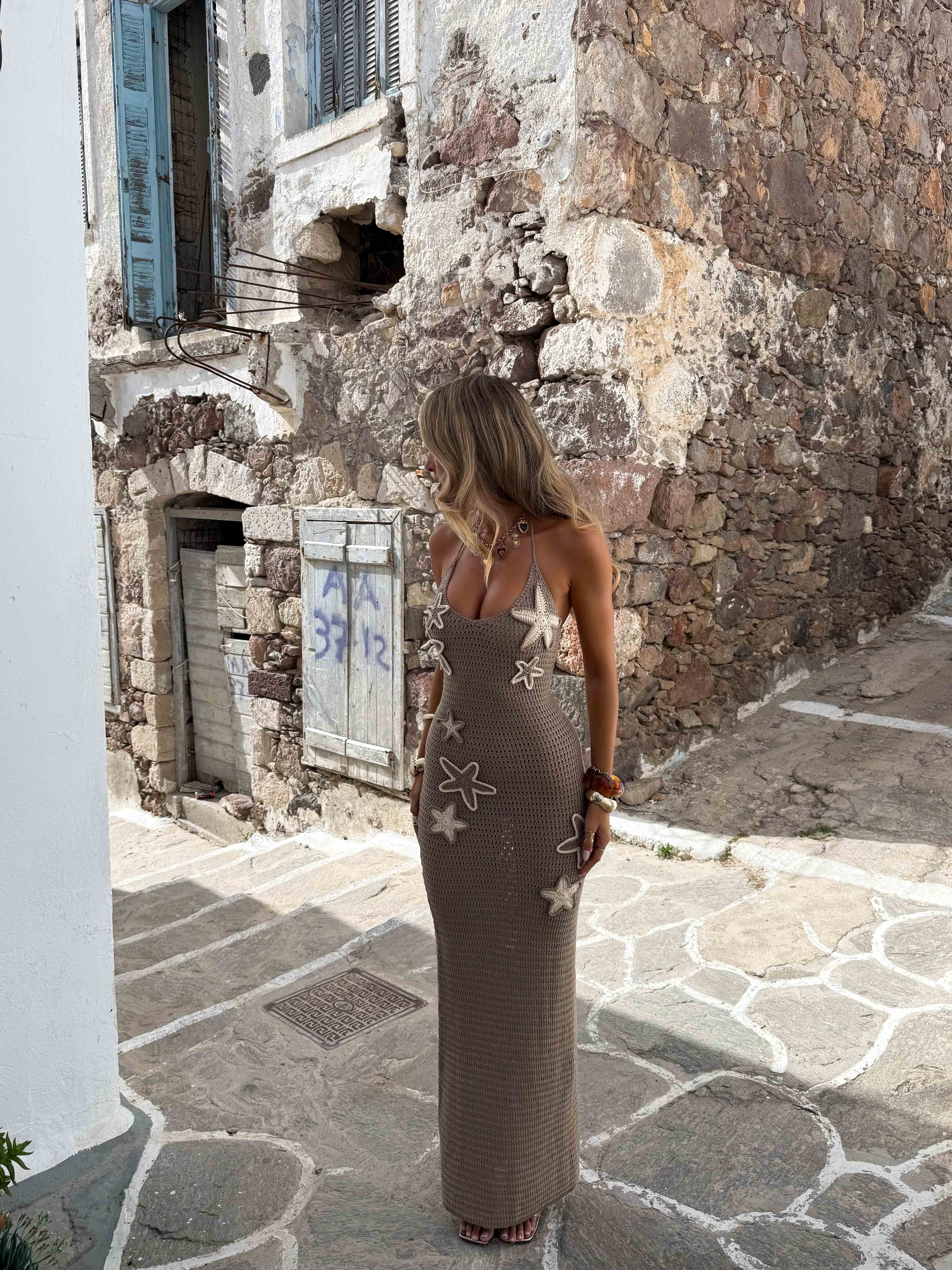 Umbra Maxi Dress Tan & White