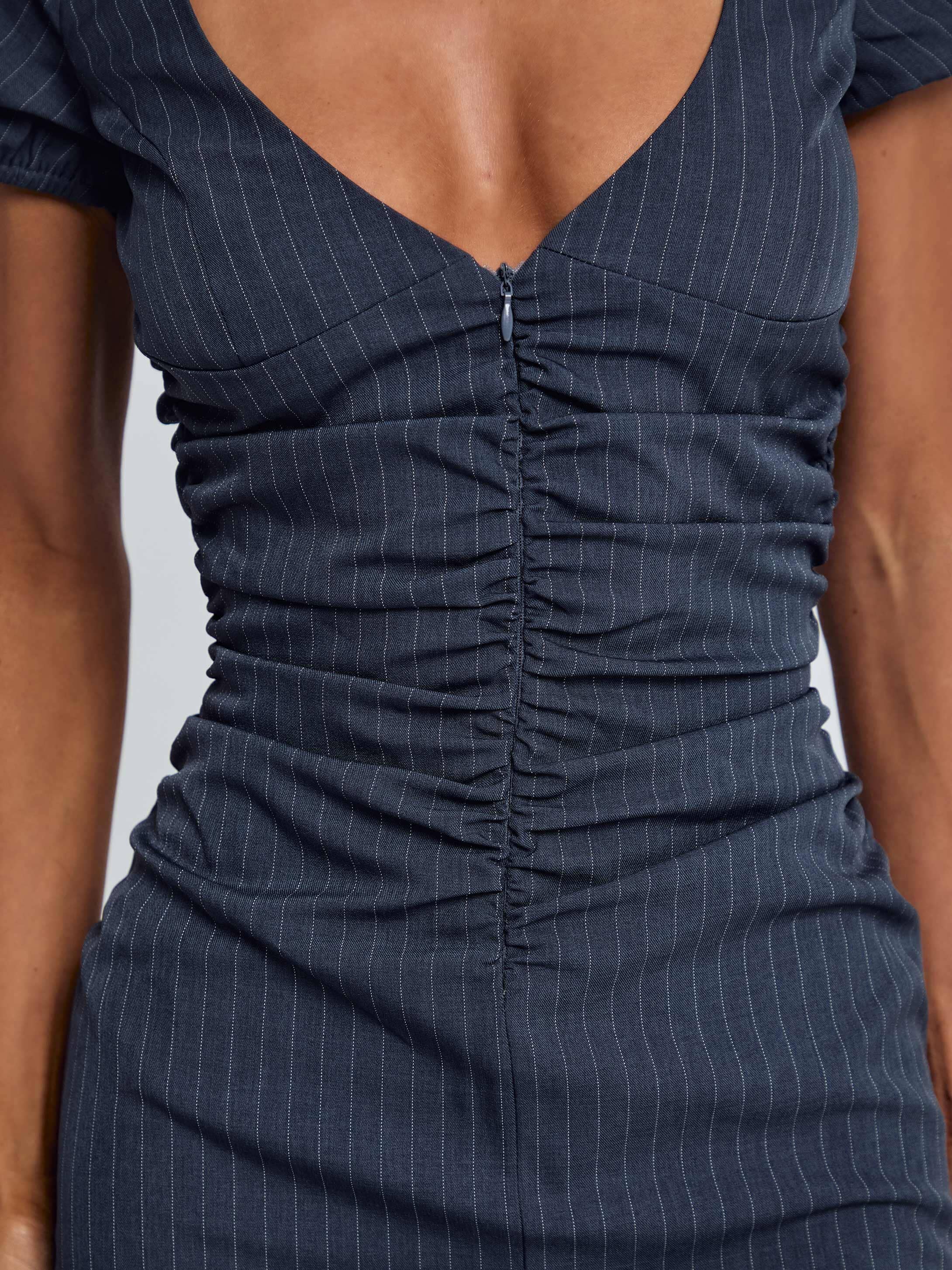 Ceresia Mini Dress Charcoal Pinstripe