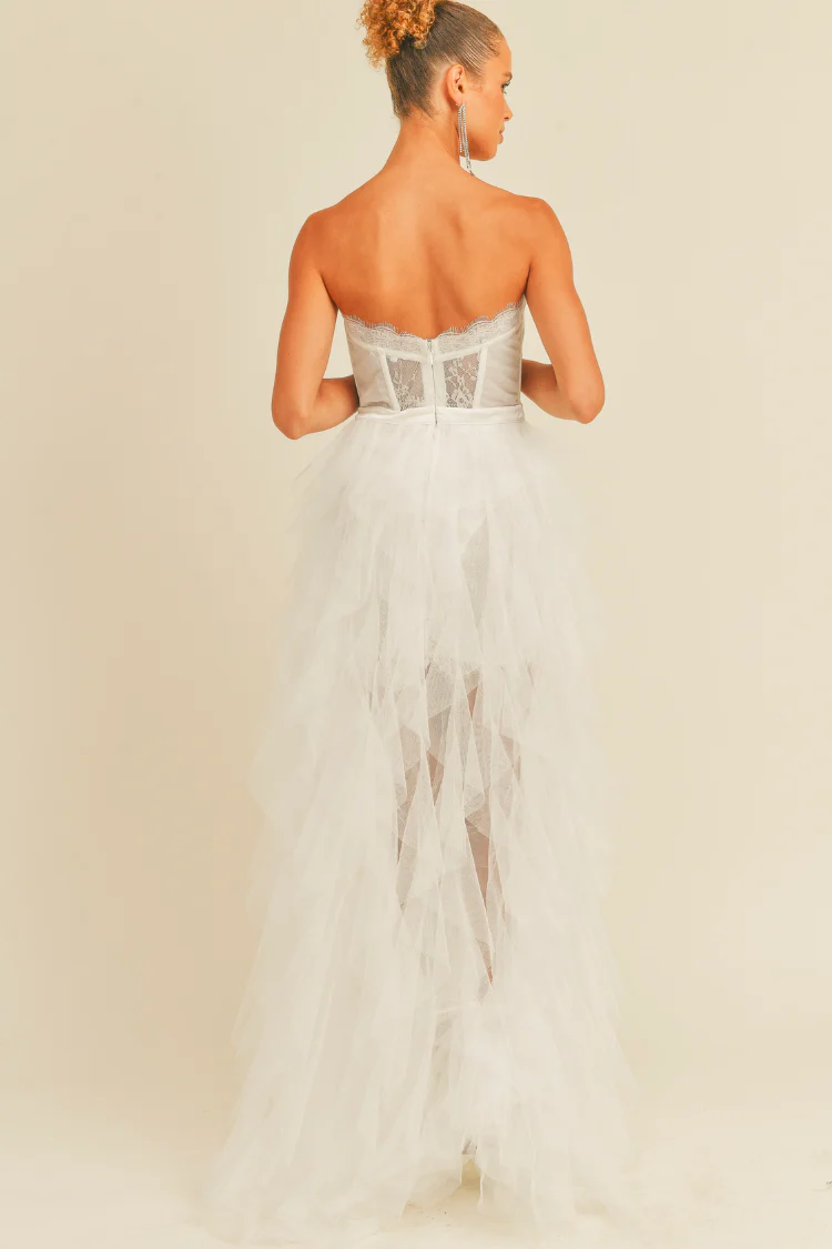 Elysée Lace Bustier Tulle High Low Maxi Dress