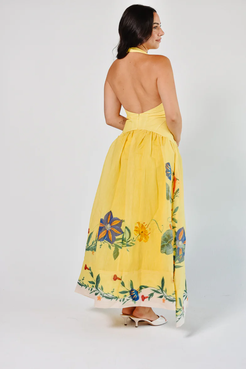 Iris Yellow Halter Maxi Dress