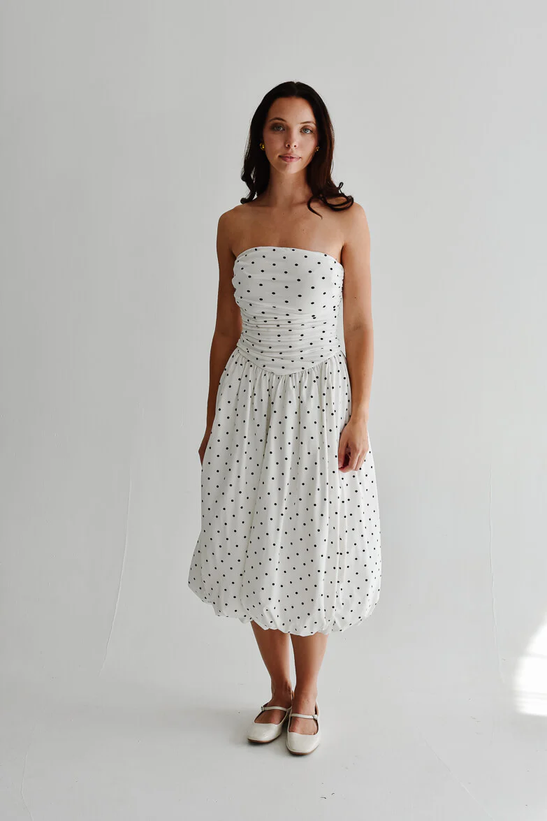 Paige Polka Dot Dropwaist Midi Dress - White - FINAL SALE