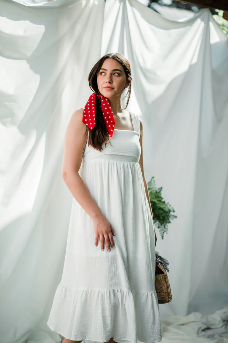 Cristina Bow-Tie Back Midi Dress - White