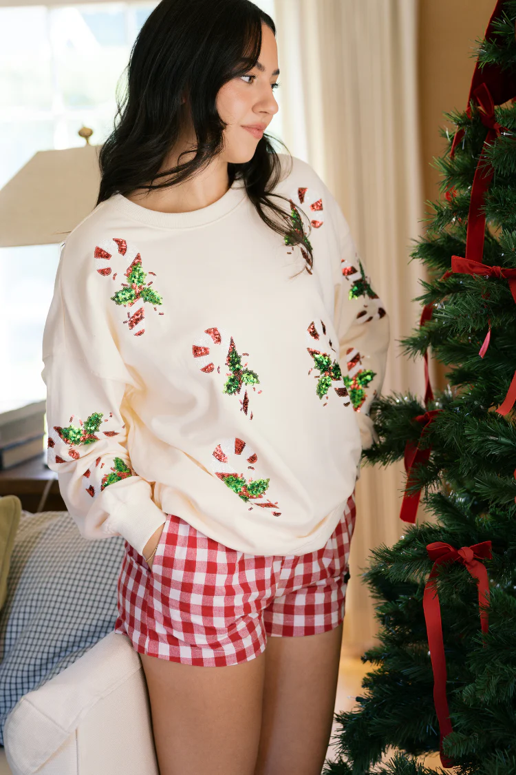 Candy Cane Wishes Sweater Sweater - Cream