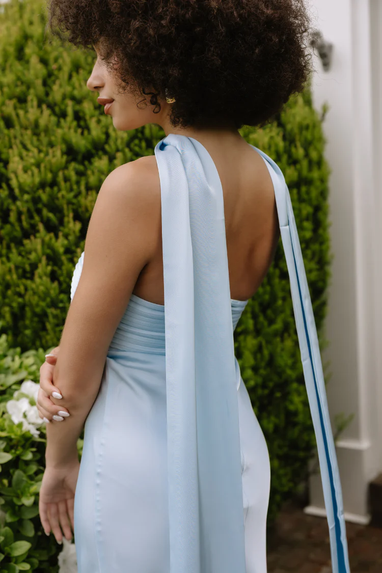 Elsa Ice Blue Maxi Dress with Neck Scarf