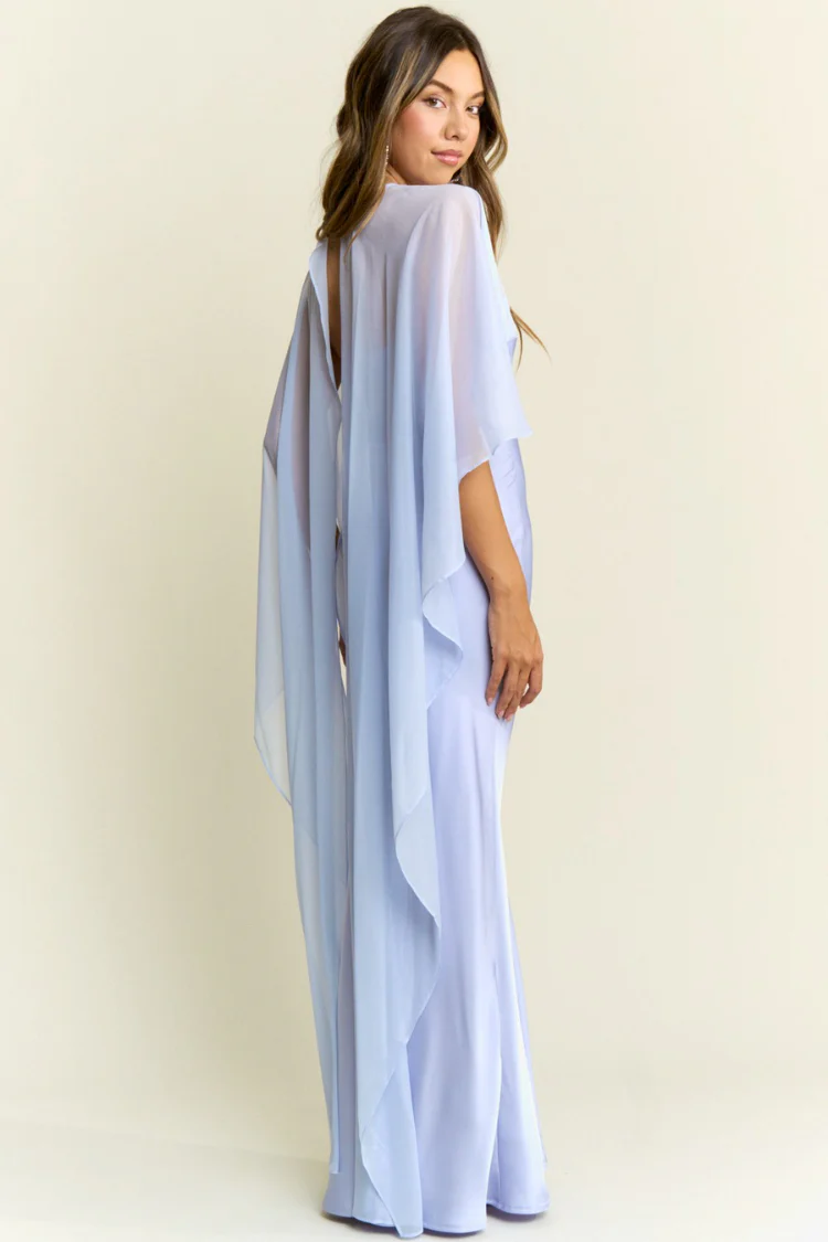 Giselle Blue Silky Maxi Dress with Cape