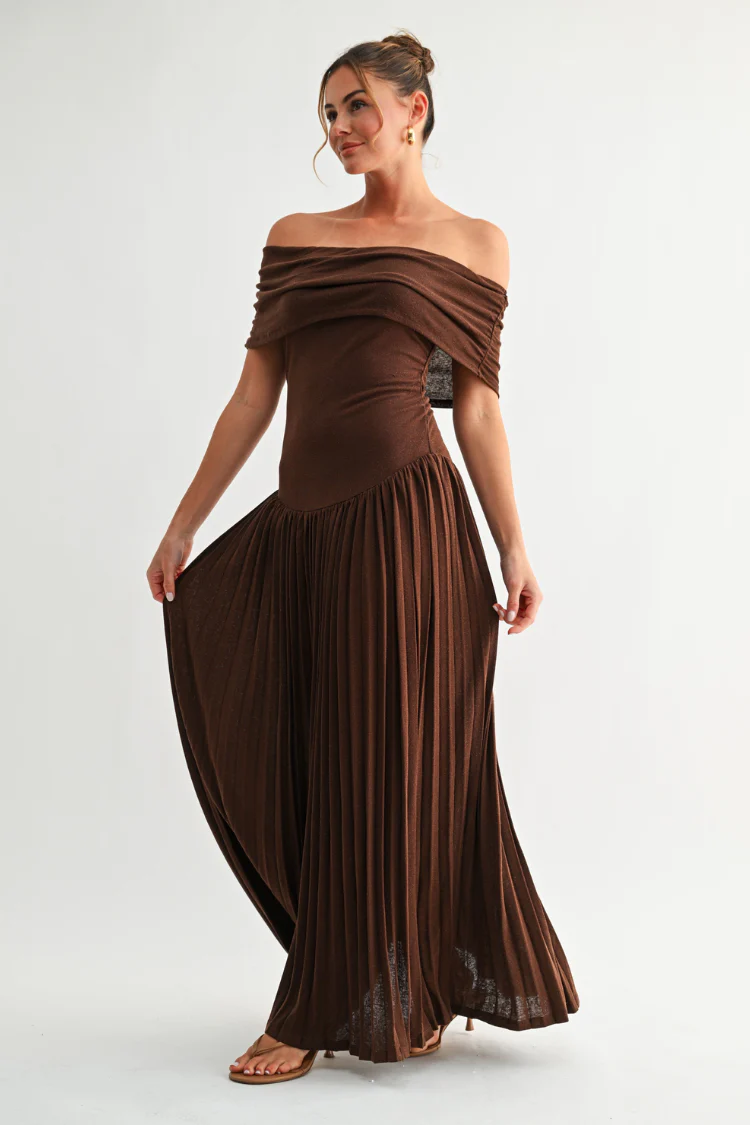 Pia Off the Shoulder Maxi Dress - Chocolate Brown