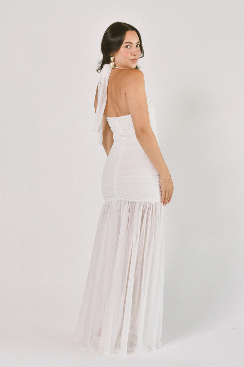 Estelle Ruched Maxi Dress - White