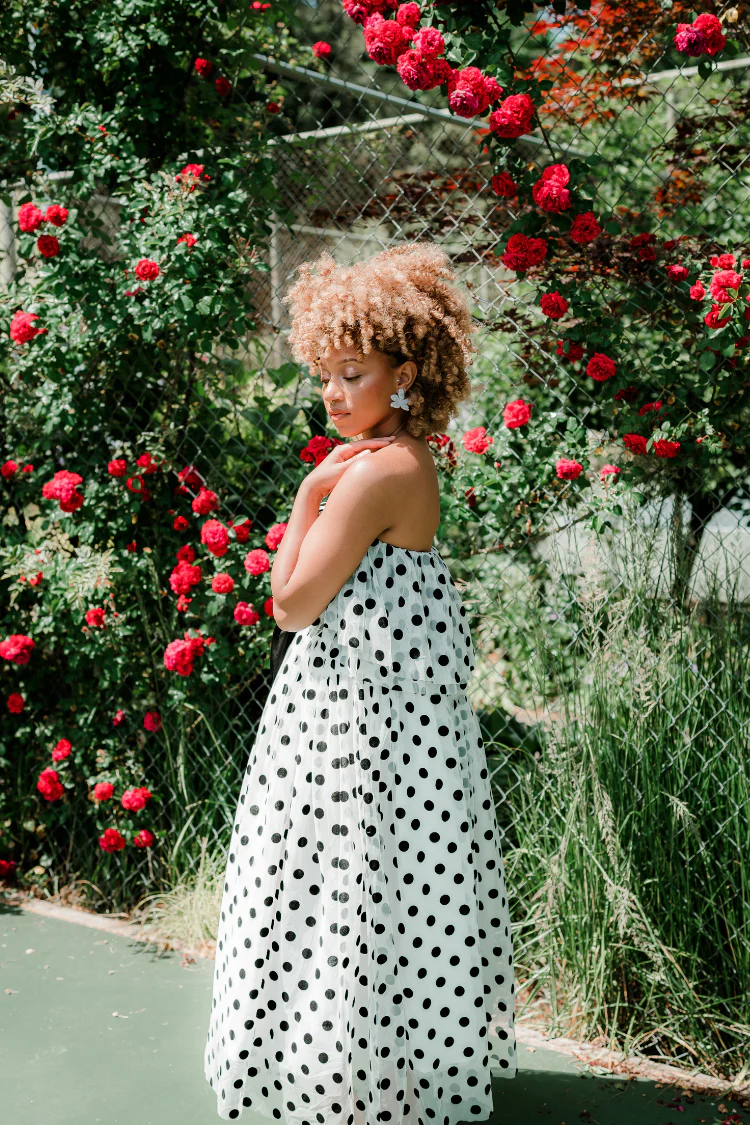 Marne Polka Dot Strapless Midi Dress