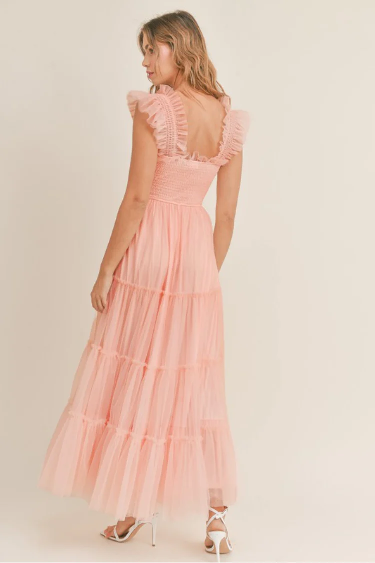 Fiori Tulle Tiered Maxi Dress - Pink - FINAL SALE