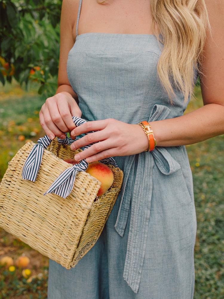 Newport Striped Fabric Handle Straw Bag