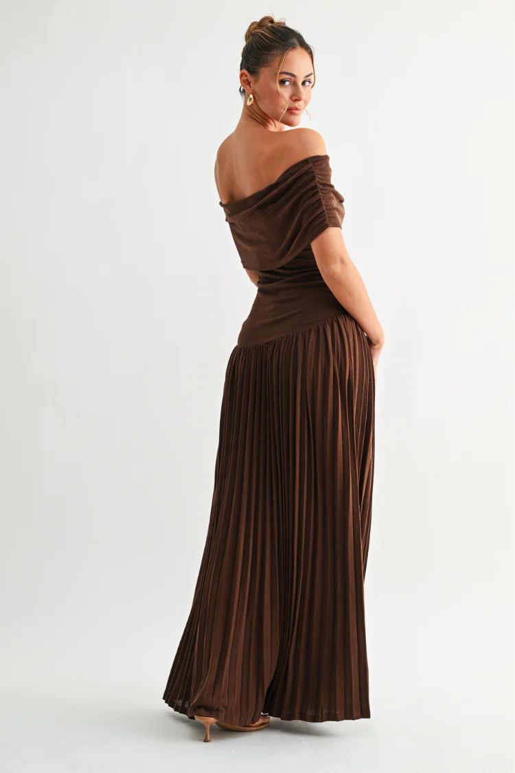 Pia Off the Shoulder Maxi Dress - Chocolate Brown