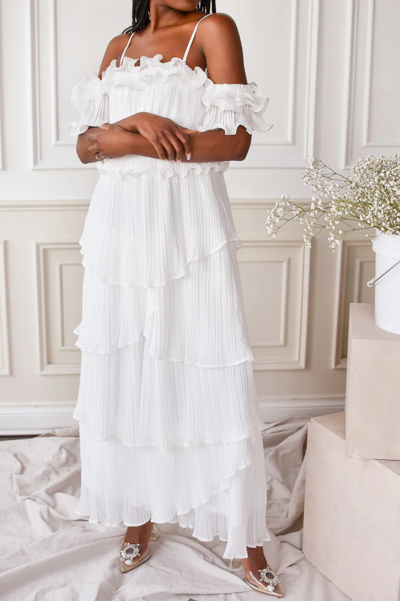 Matilde White Ruffle Detail Maxi Dress - FINAL SALE