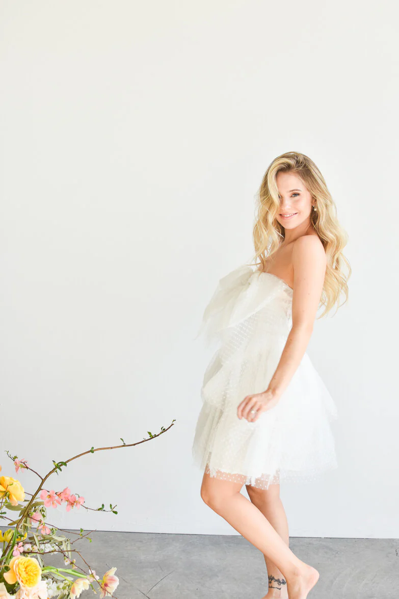 Lowery Swiss Dot Bow Mini Dress -White