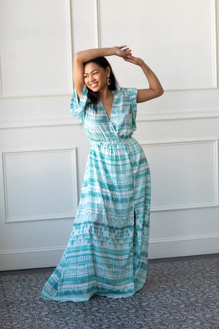St. Barts Teal Tie-Dye Kimono Maxi Dress - FINAL SALE