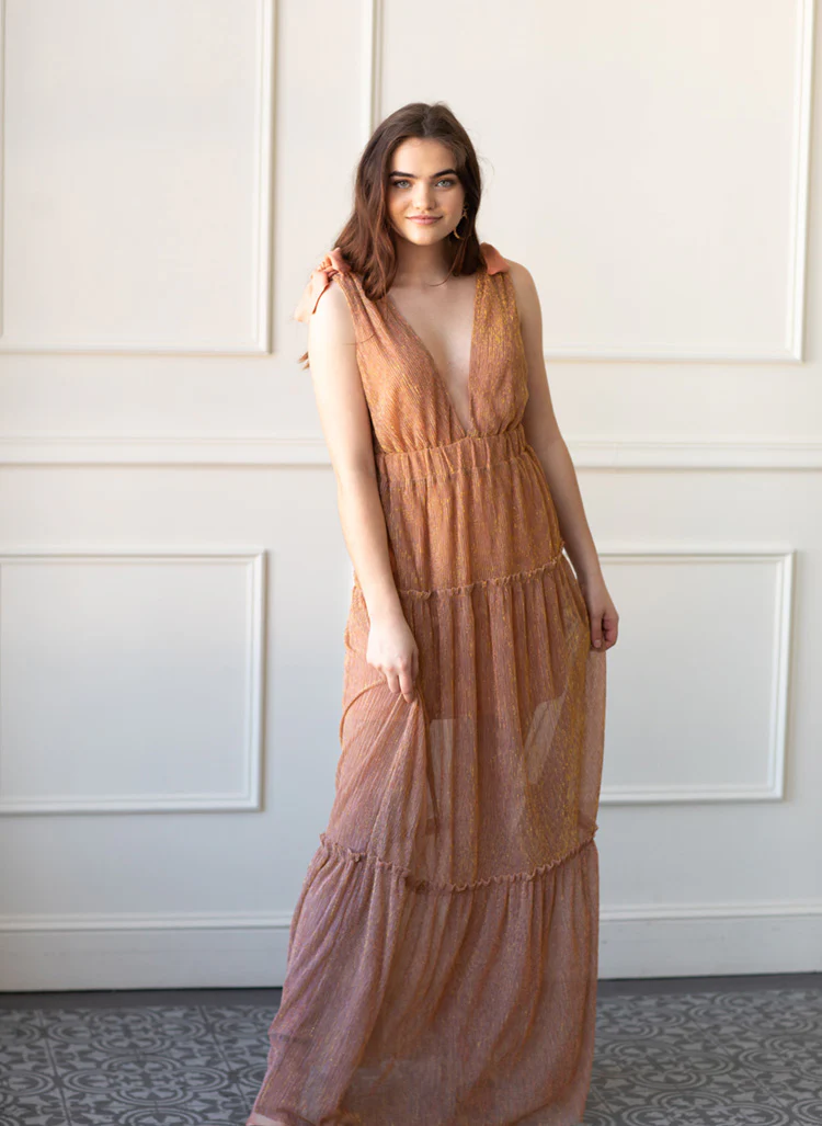 Halle Shoulder Tie Deep V Maxi