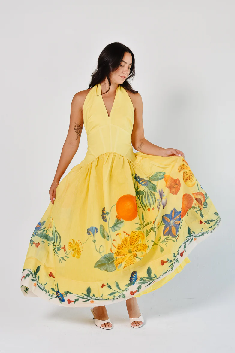 Iris Yellow Halter Maxi Dress