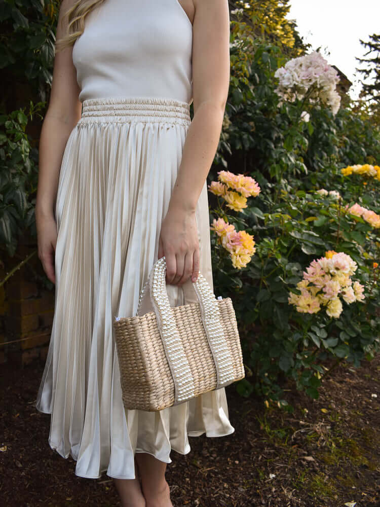 Cream Pleated Satin Midi Skirt - FINAL SALE