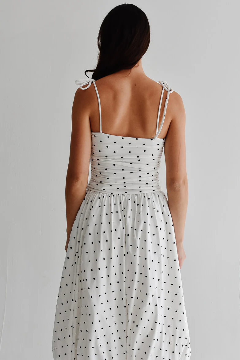 Paige Polka Dot Dropwaist Midi Dress - White - FINAL SALE