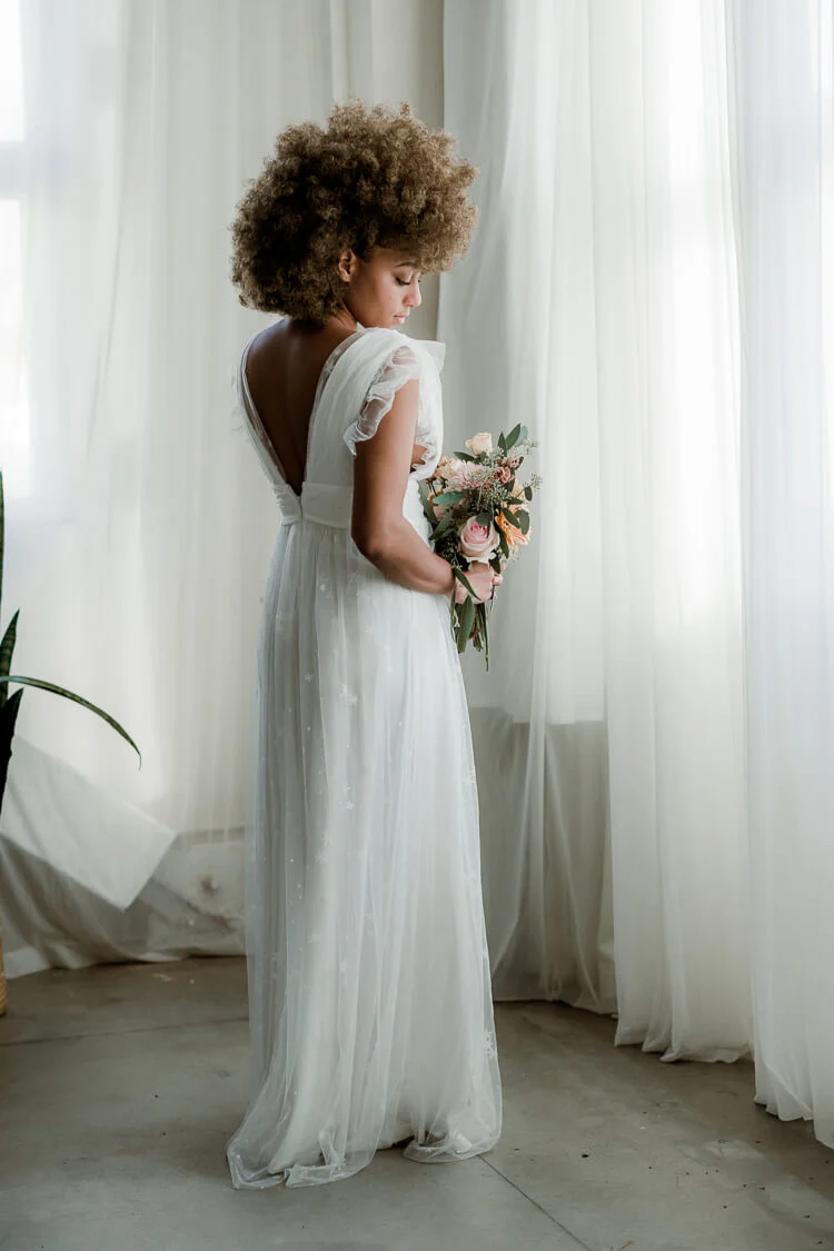 Starry Eyed Glitter Star Mesh Maxi - White