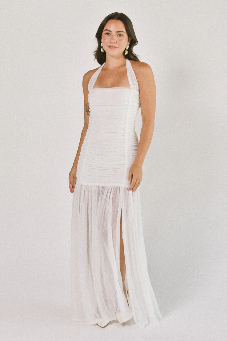 Estelle Ruched Maxi Dress - White