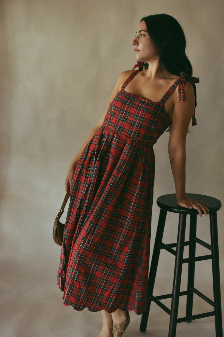 Eleanore Red Plaid Midi Dress
