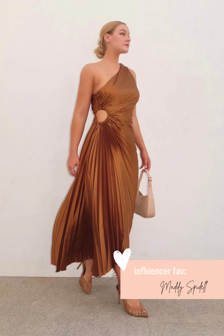 Olympia Bronze Pleated One Shoulder Gown