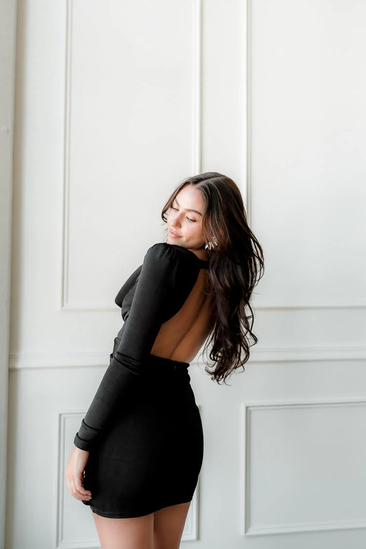 Danni Deep V Neck Mini Dress - Black - FINAL SALE