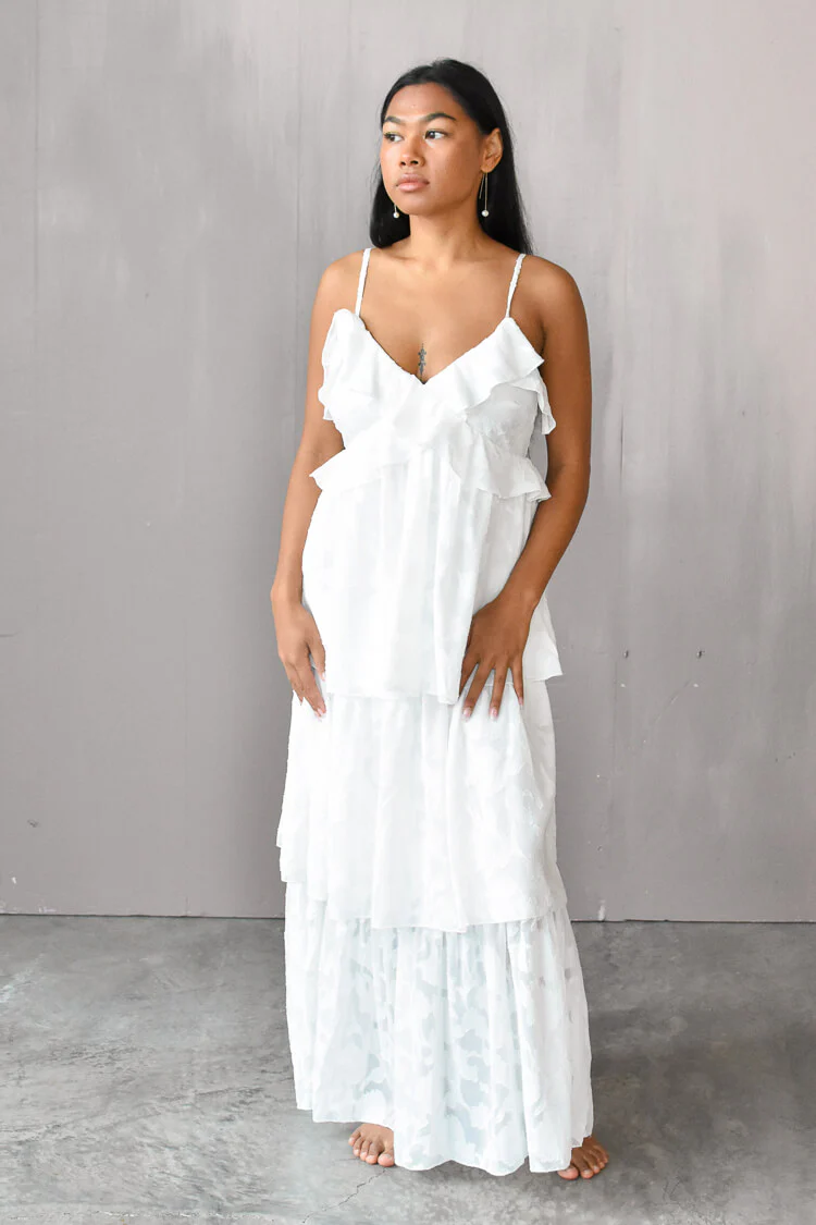 Marie White Tiered Maxi Dress