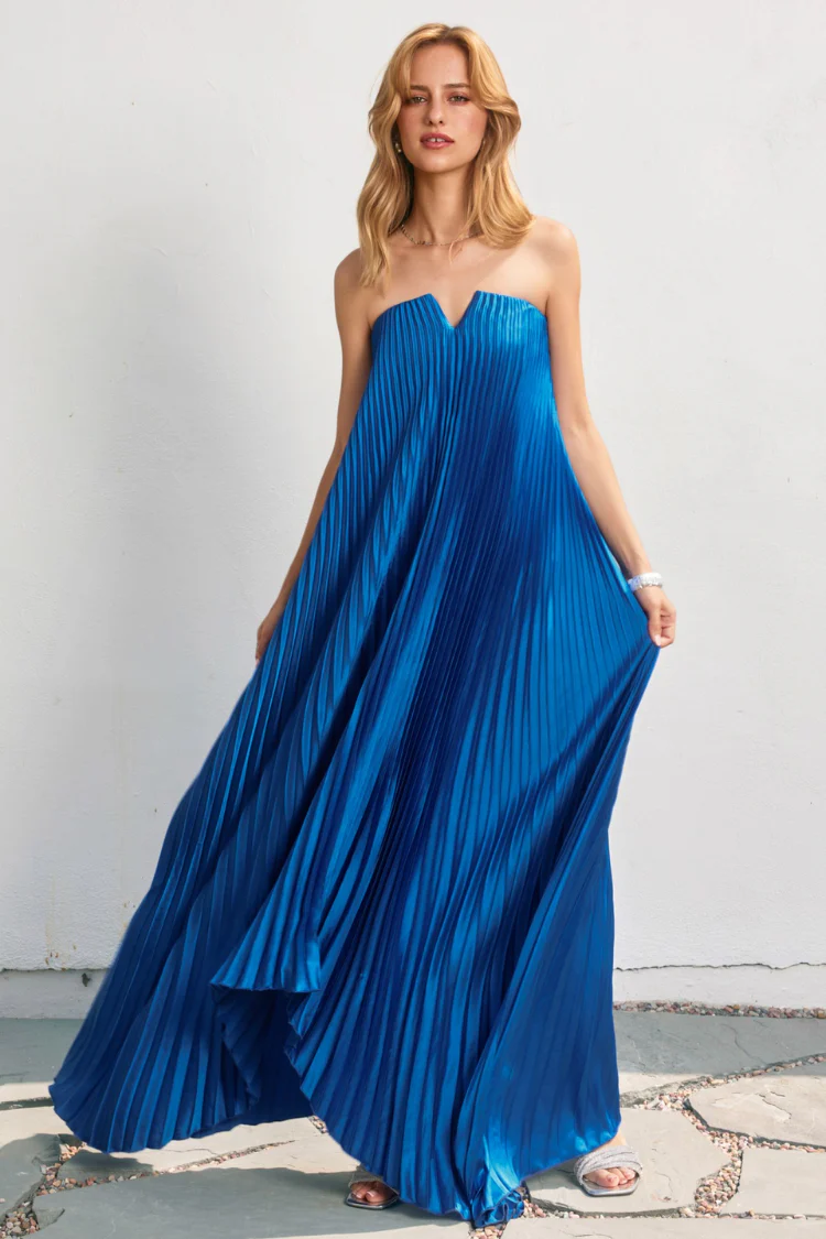 Moonlit Pleated Maxi Dress - Sapphire