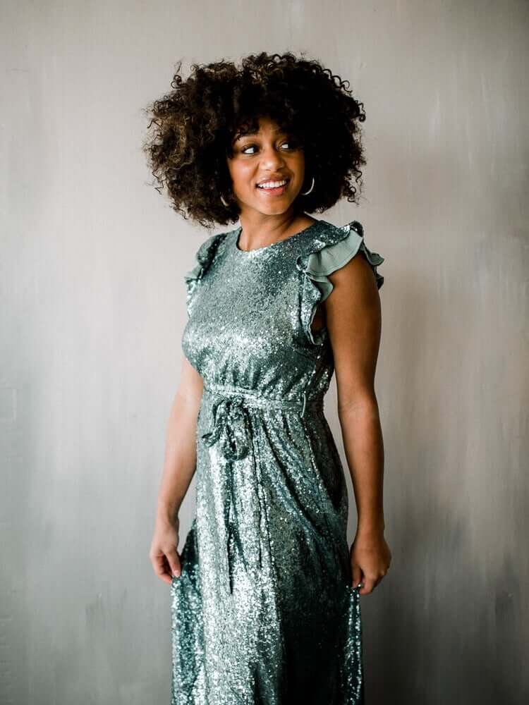 Flutter Sleeve Sequin Midi Dress - Silver - FINAL SALE