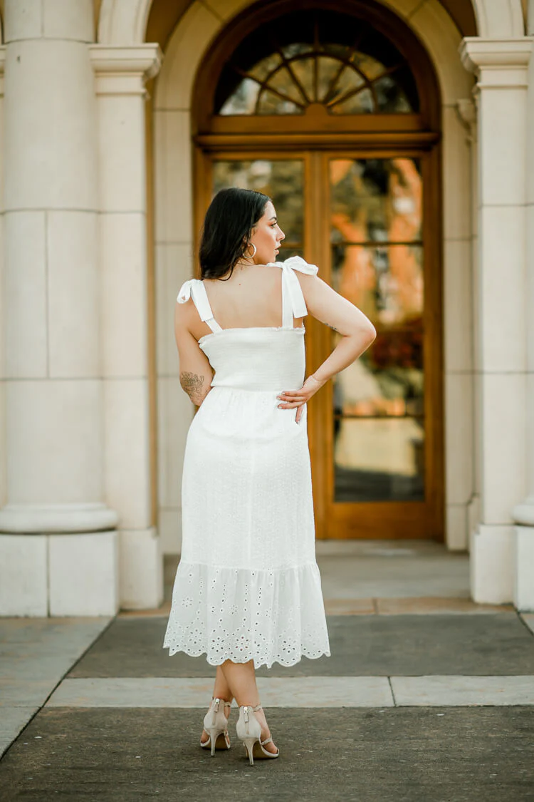 Eliza White Eyelet Midi Dress