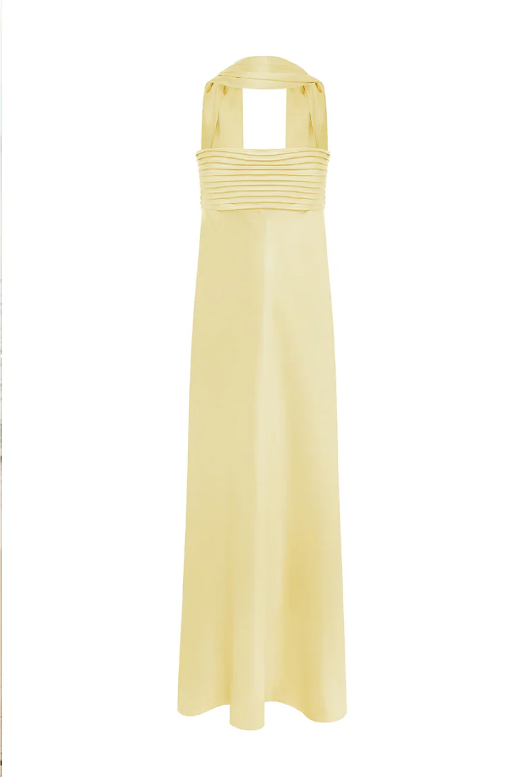 Elsa Butter Yellow Maxi Dress with Neck Scarf