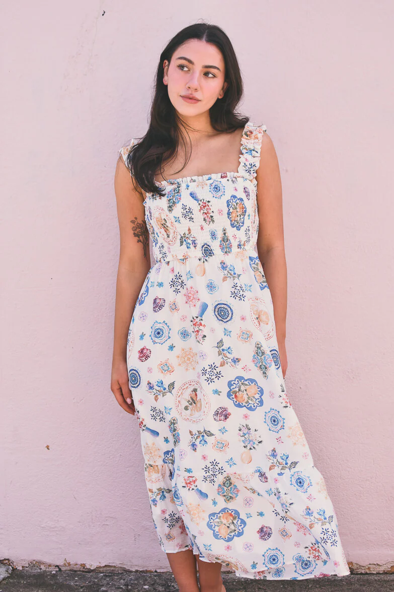 Milos Graphic Print Midi Dress