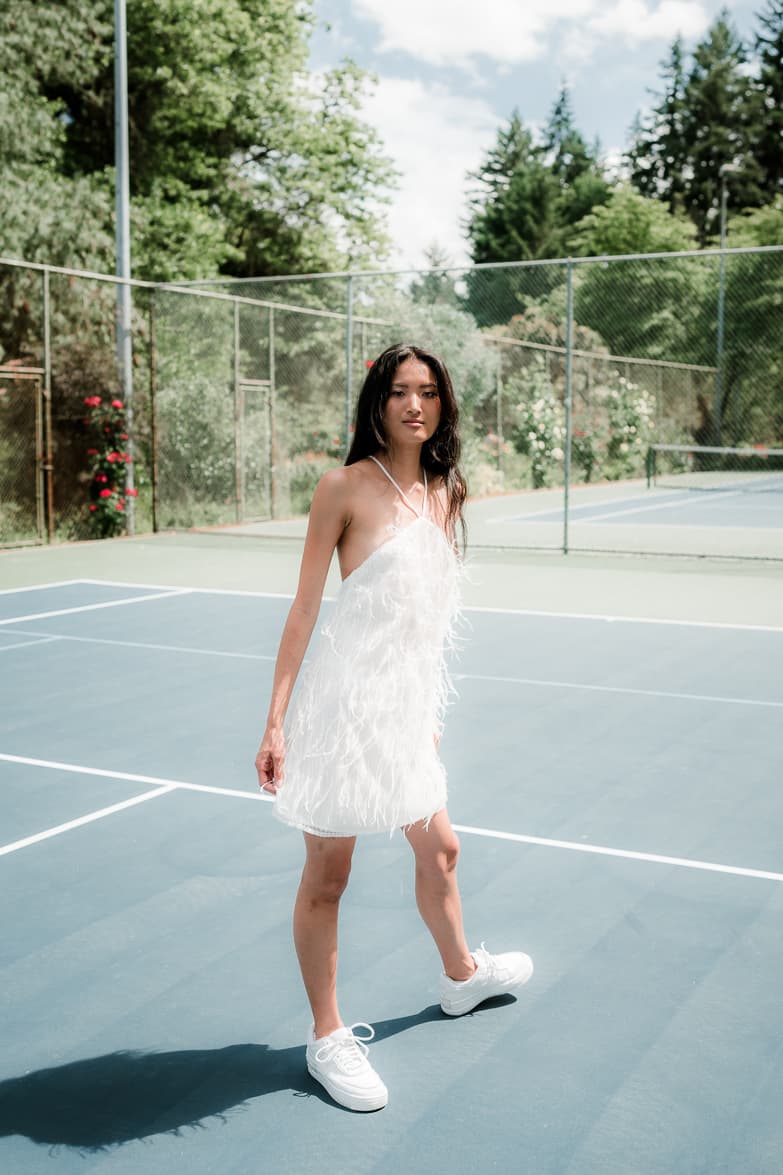 Rehearsal White Feather Mini Dress