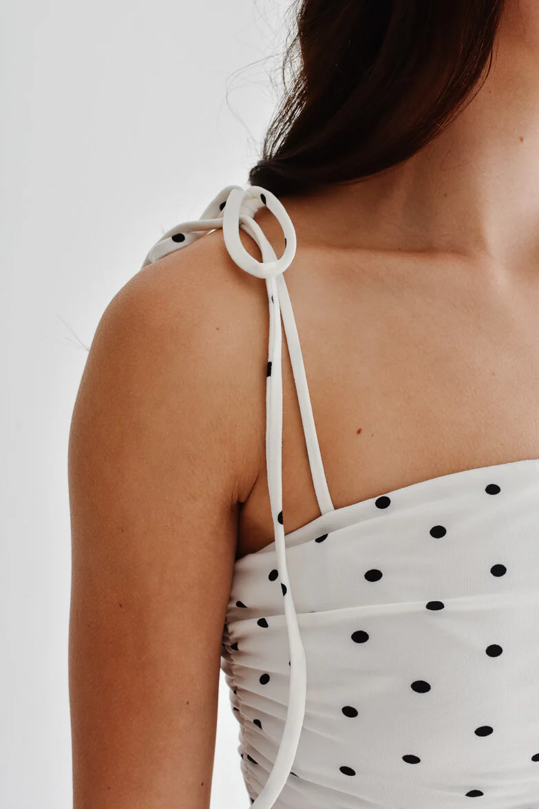 Paige Polka Dot Dropwaist Midi Dress - White - FINAL SALE