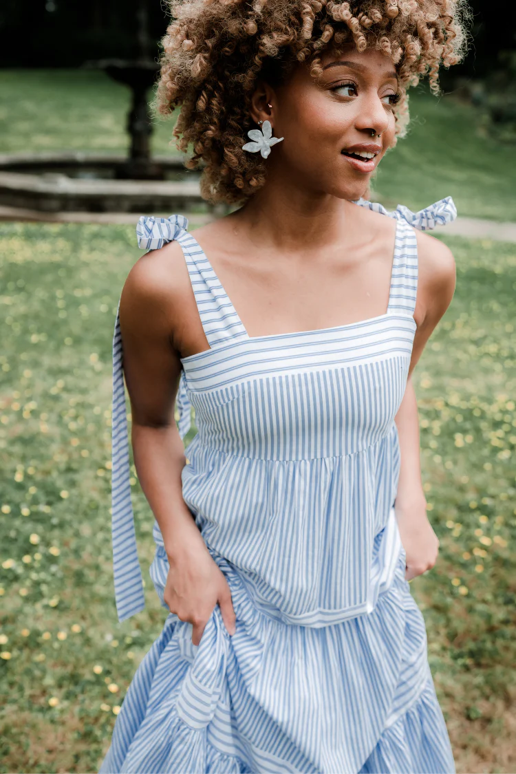 St. Simons Blue and White Striped Maxi Dress - FINAL SALE