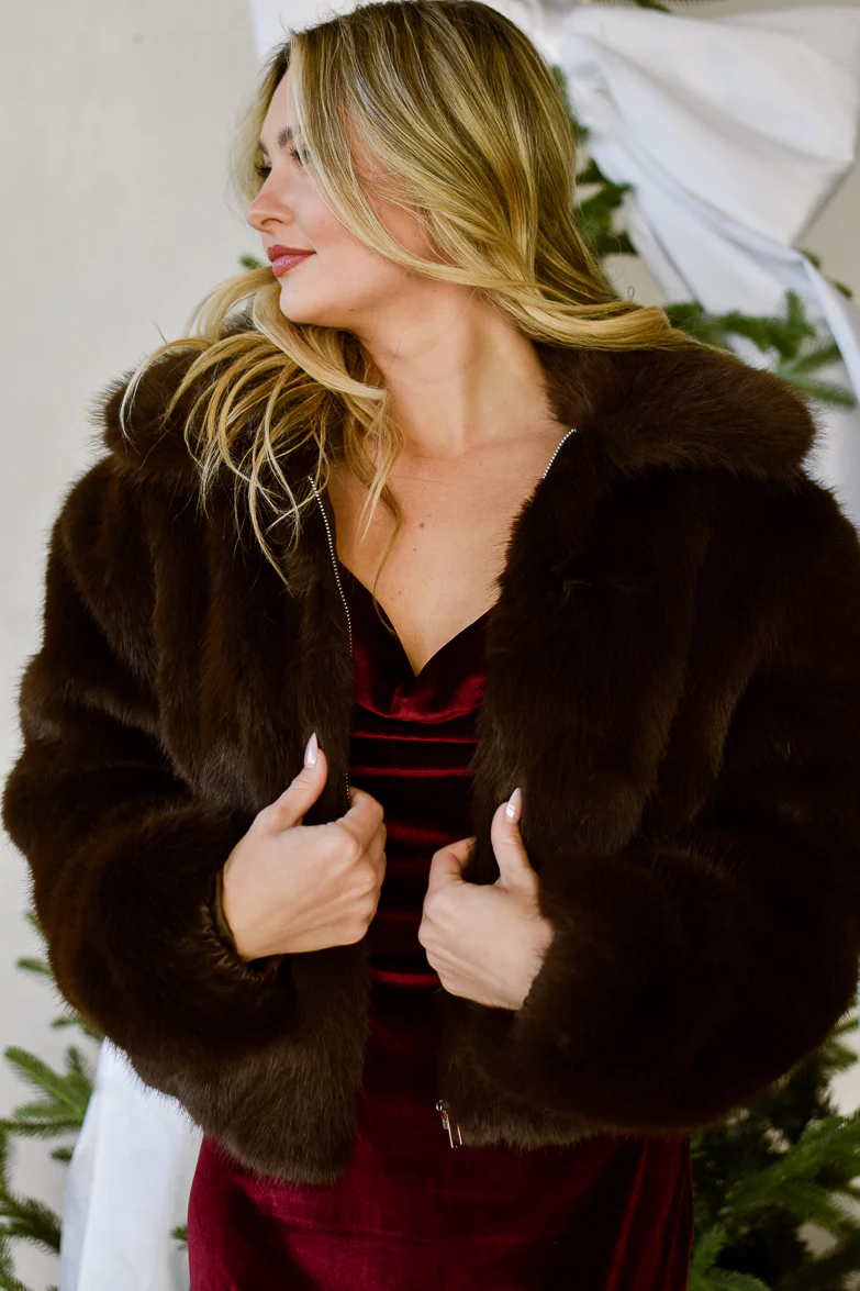 Nia Mocha Faux Fur Bomber Jacket