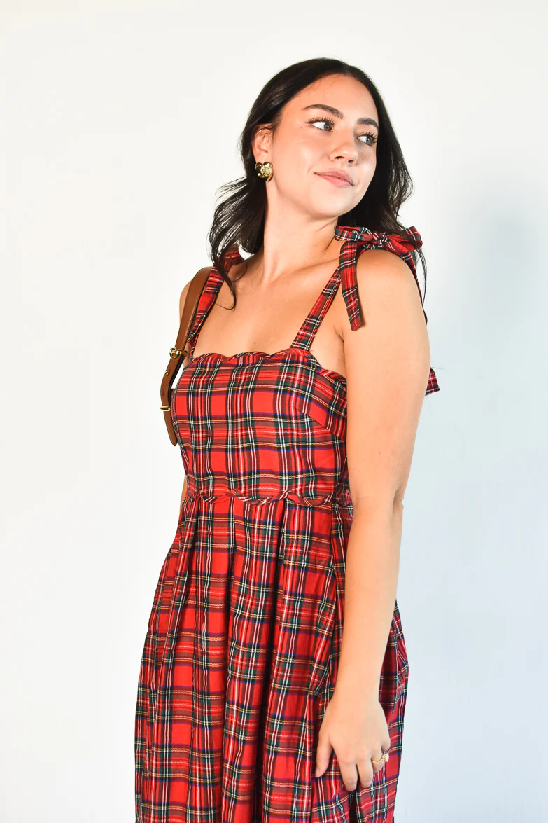 Eleanore Red Plaid Midi Dress