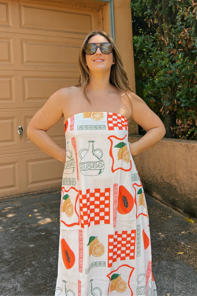 Costa Nova Strapless Fruit Print Maxi Dress - White - FINAL SALE