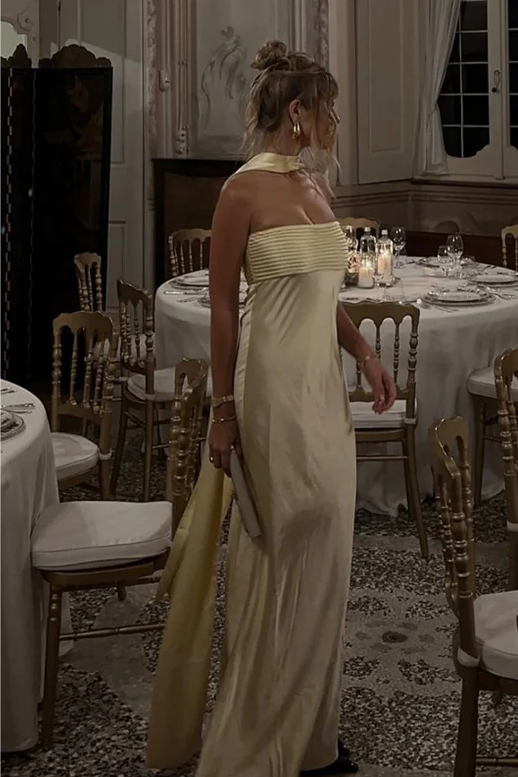 Elsa Butter Yellow Maxi Dress with Neck Scarf