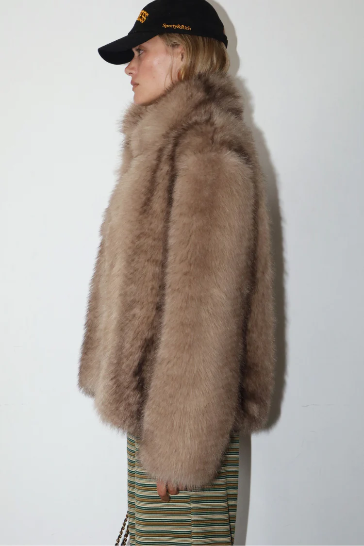 Faux Fur Collar Button Jacket