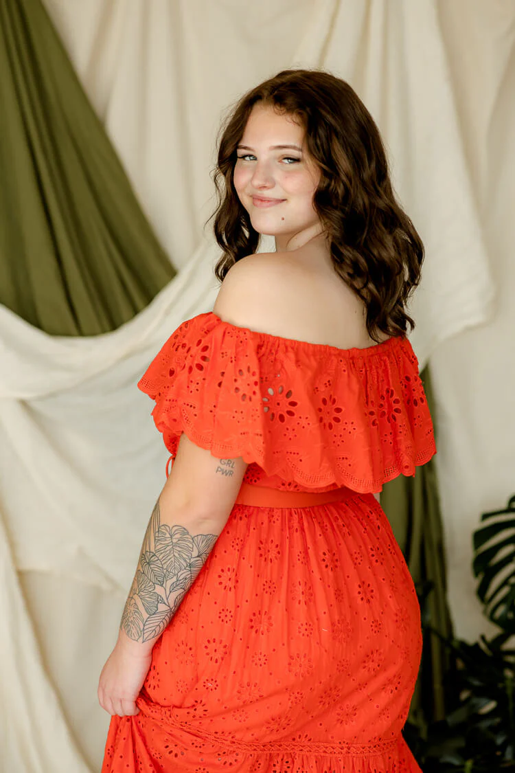 Cecilia Orange Eyelet Maxi Dress