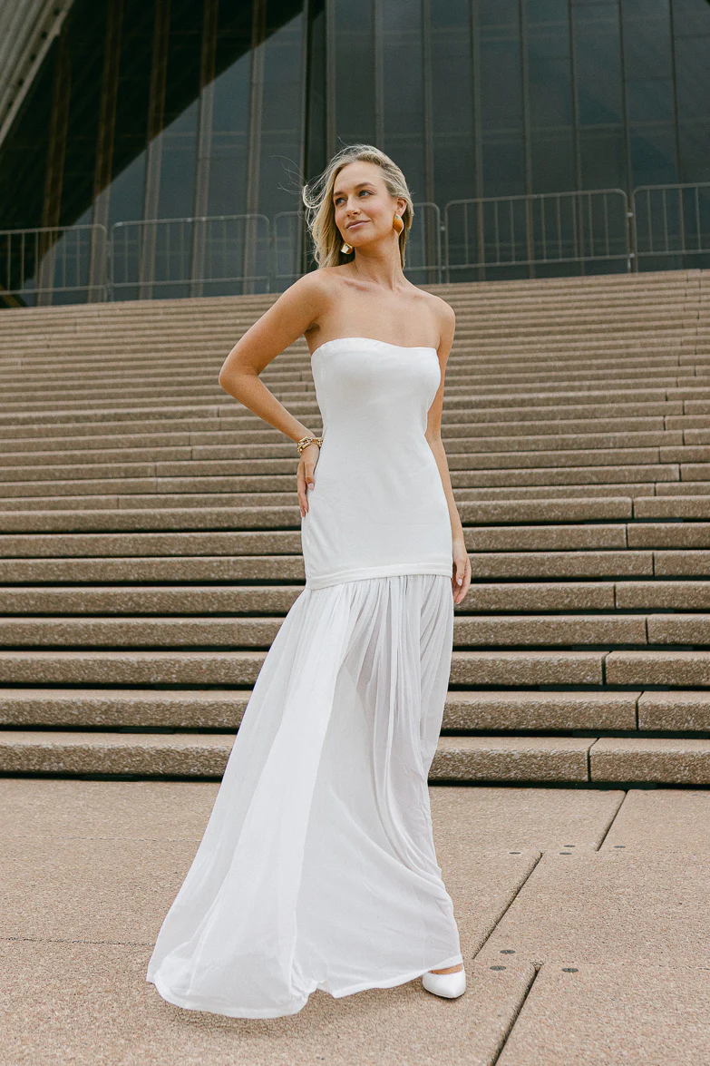 Unforgettable Strapless Maxi Dress with Sheer Skirt