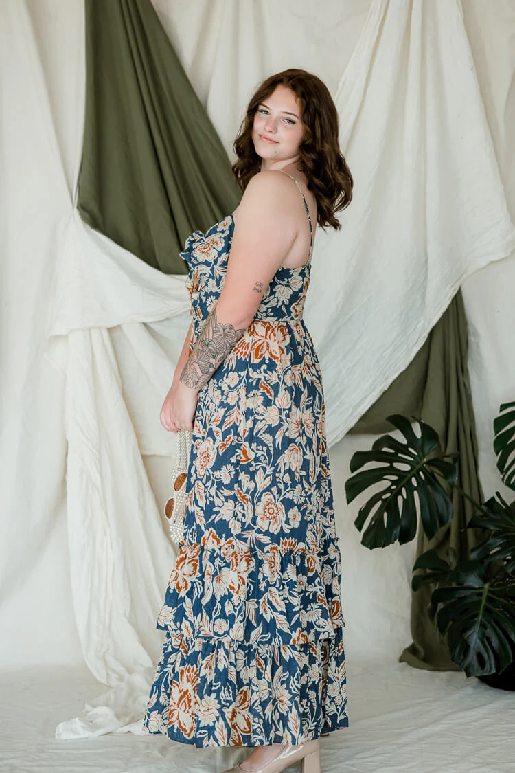 Mari Teal Floral Maxi Dress