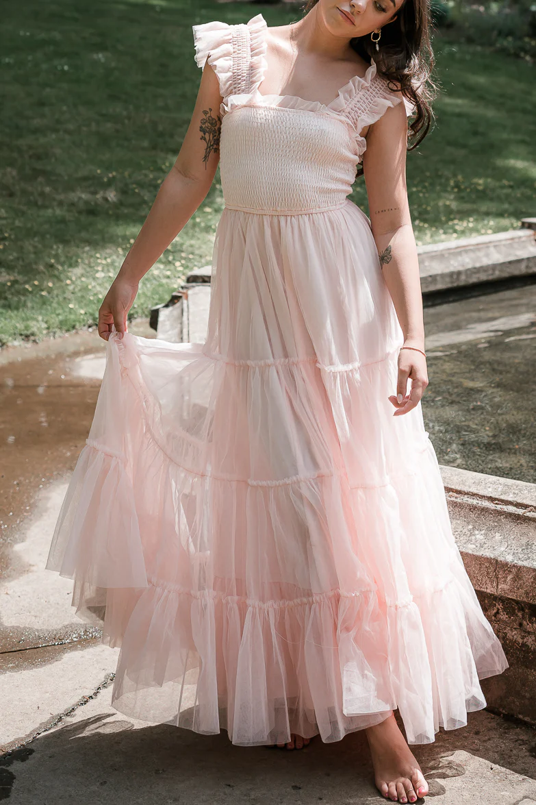 Fiori Tulle Tiered Maxi Dress - Pink - FINAL SALE