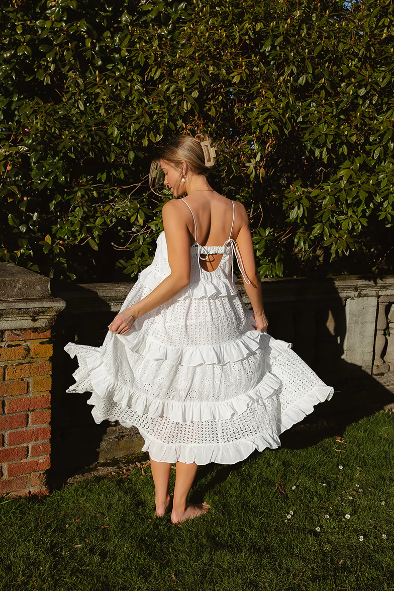 Portofino Tiered Eyelet Midi Dress