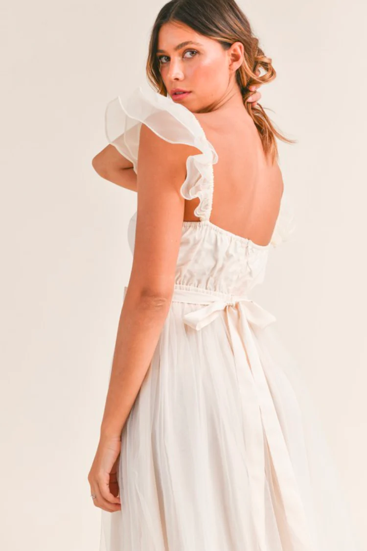 Orsay Flutter Sleeve Maxi Dress - Cream